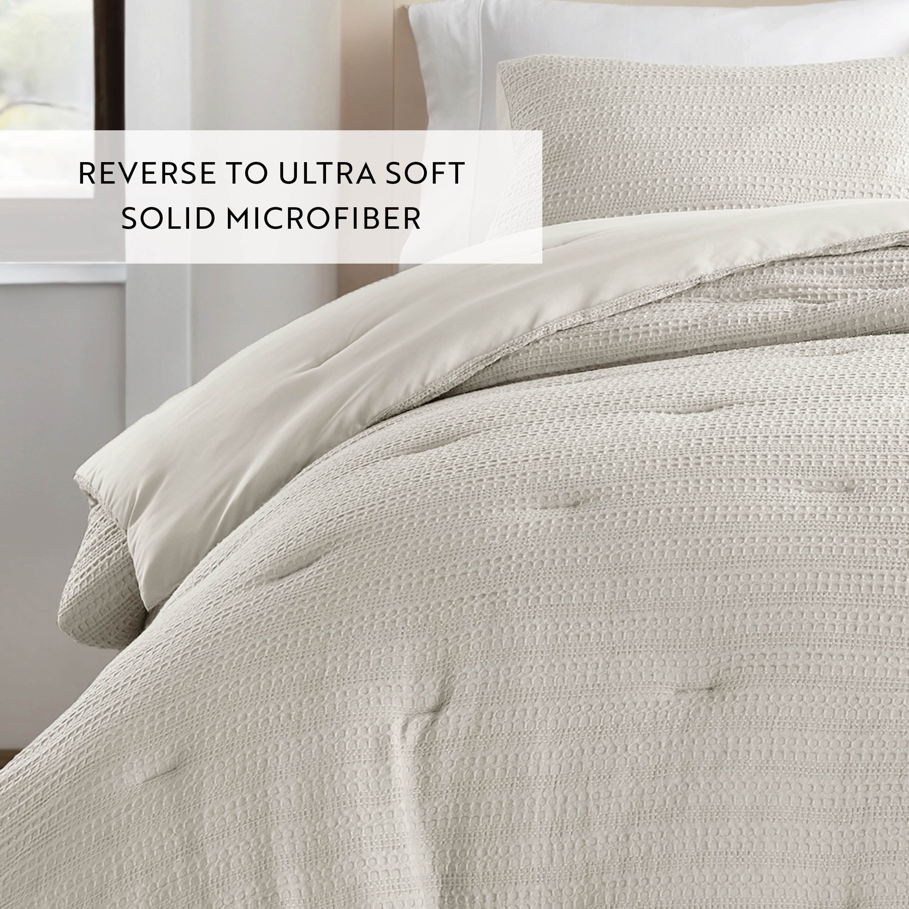 Luxurious Quilted Textured Waffle Comforter Set ins Natural Waffle Comforter Bedding Sets, King/Cal King Size Bedding - Luxurious Quilted Duvet Cover Set Detail
