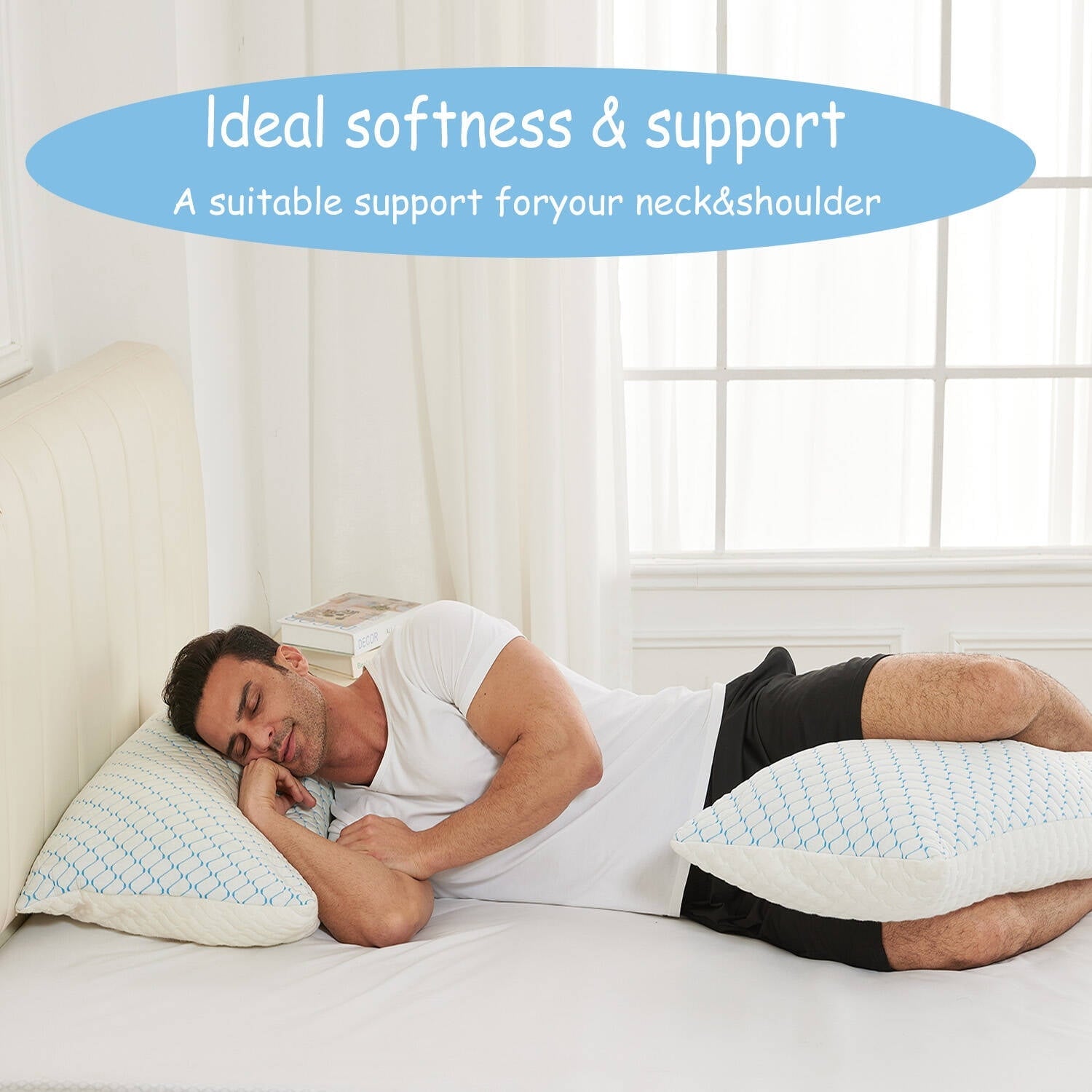 Orthopedic Support Pillows for Sleeping (2-Pack), Luxury Hotel Pillows Queen Size Set of 2,Bed Pillows for Side and Back Sleeper (Queen) - Decorative Throw Pillow Cushion for Sofa & Bed Detail