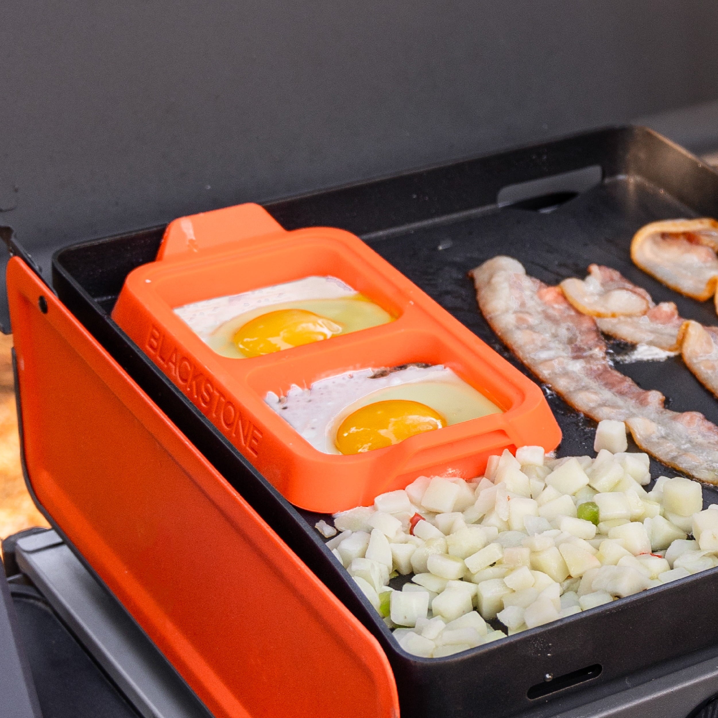 Durable Steel Silicone Egg Ring Tray Set with Heat-Resistant Handles, 2-Piece - Professional Kitchen Tool for Culinary Enthusiasts Detail