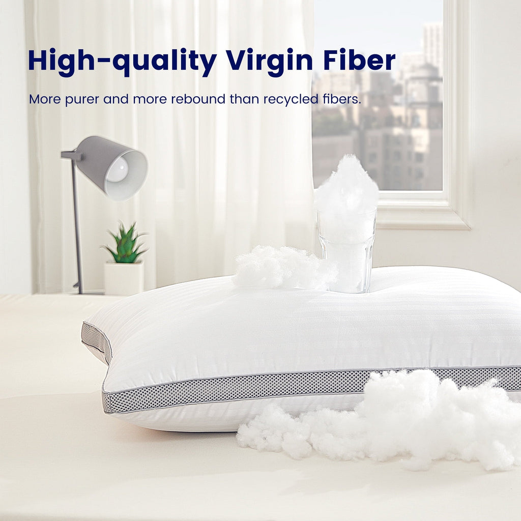 Orthopedic Support Bed Pillows for Sleeping, Queen Size Set of 2, Sandwich Mesh with Breathable Sides, Premium Medium pillows for Back, ... - Orthopedic Shredded Foam Bed Pillow Set Detail