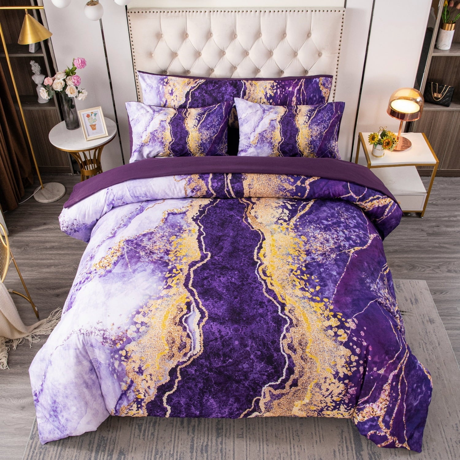 Hypoallergenic Cloud 6 Pieces Queen Size Comforter Set Purple,Watercolor Marble Colorful Purple Bedding,Ultra Soft Purple Bed Set with Com... - Hypoallergenic Ultra-Fluffy Quilt for Winter Detail