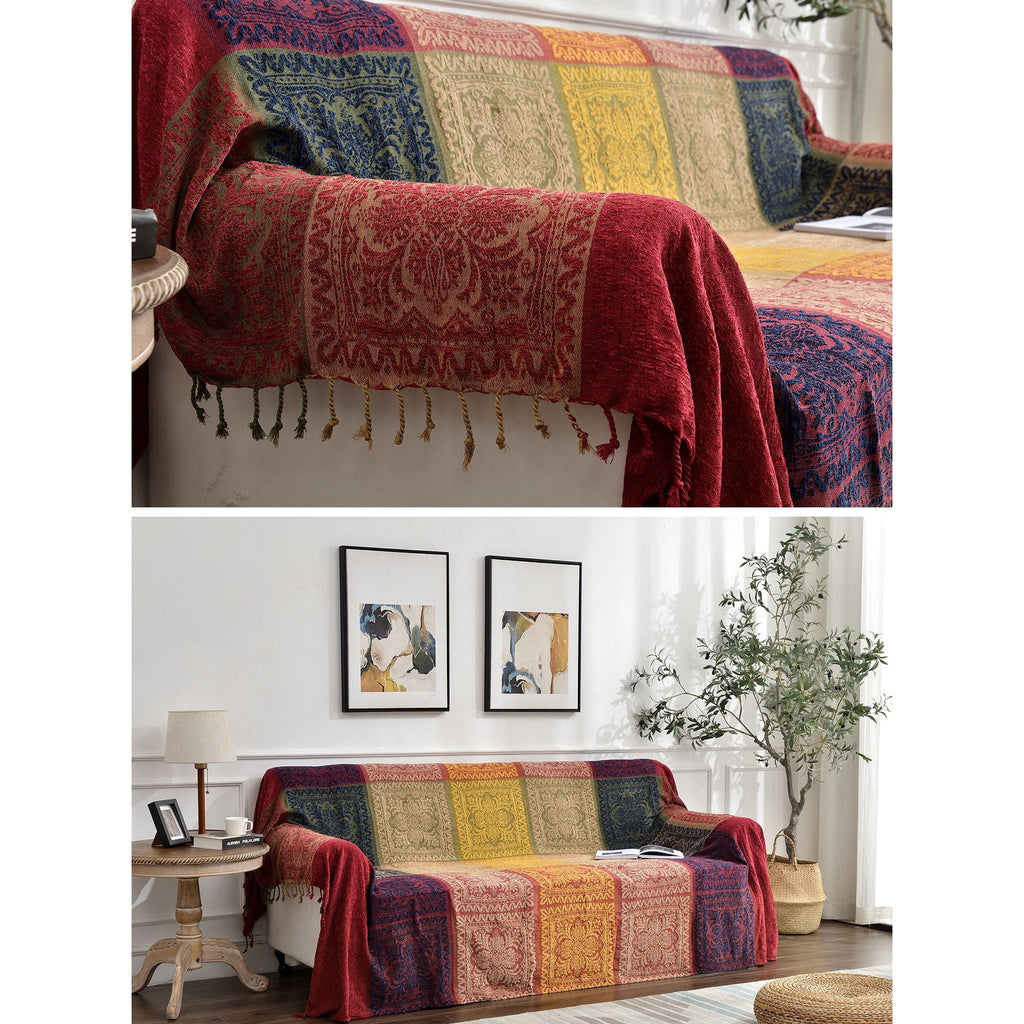 Decorative Knitted 75x60 Inch Machine Wash Boho Tribal Throws Blankets Colorful Bohemian Hippie Chenille Throw Covers Couch Furniture So... - Super Soft Reversible Sherpa Flannel Blanket Detail