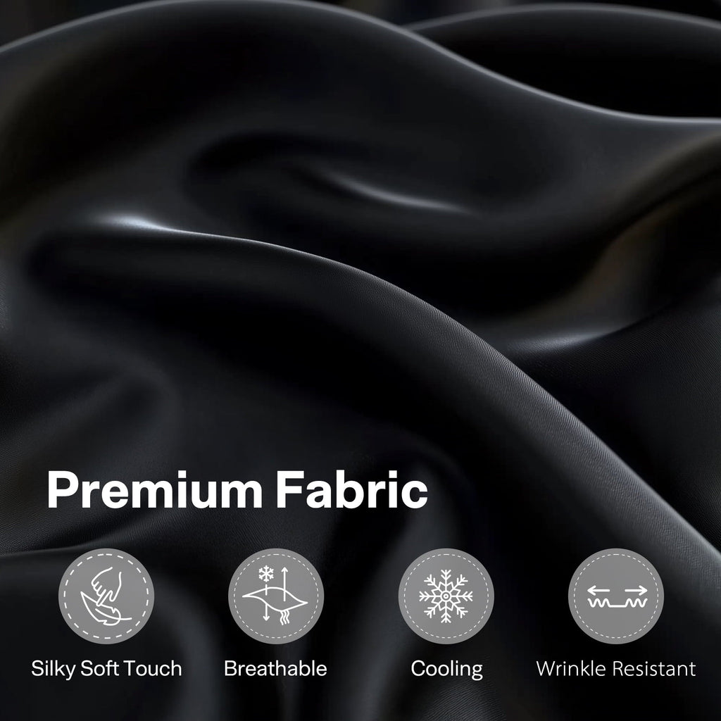Cooling Sateen Queen Silk Black Bed Sheet Set,4 Pieces 1800 Microfiber 2 Pillowcase 20"x30" - Premium Ultra-Soft Pillowcase Pair for Sleeping Detail