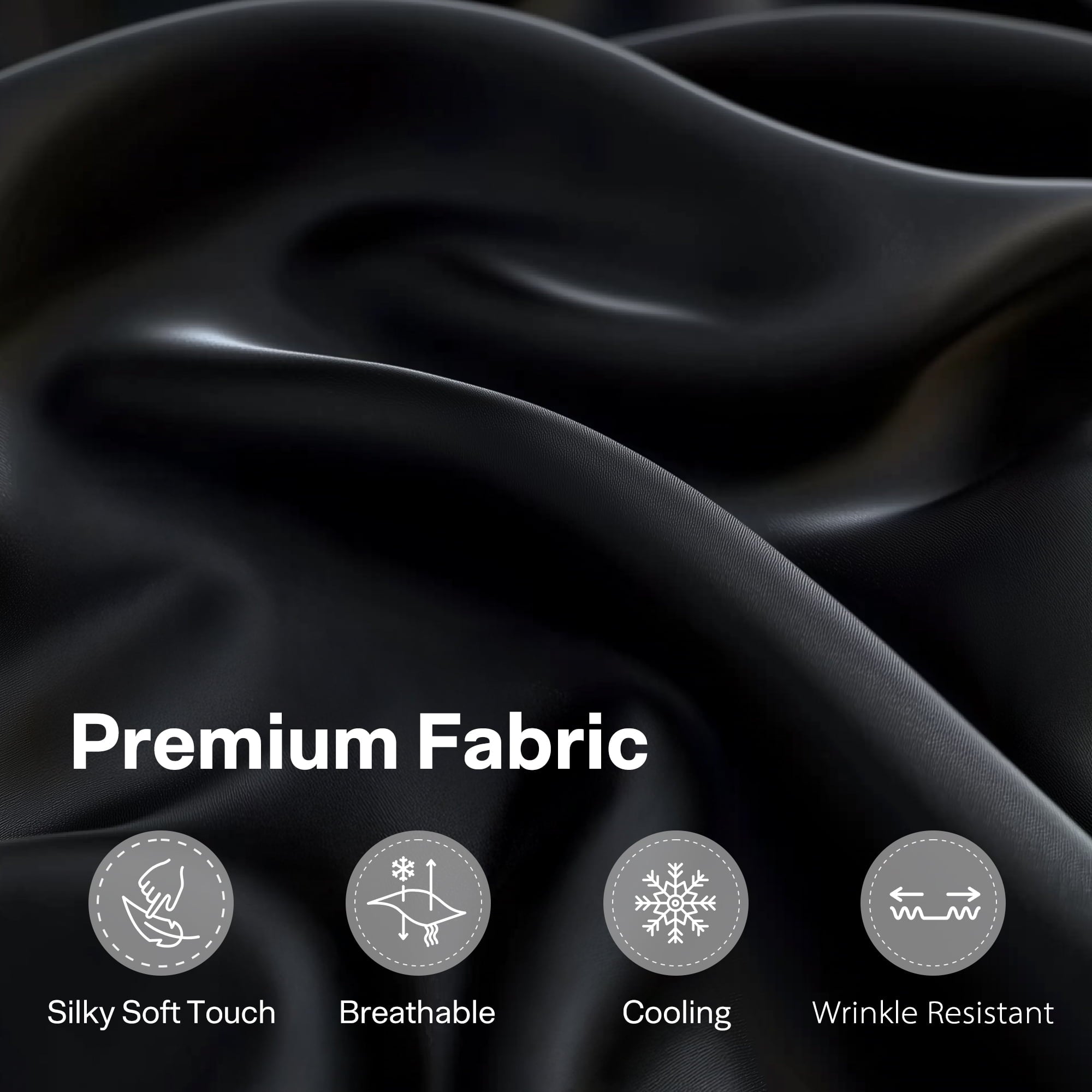 Cooling Sateen Queen Silk Black Bed Sheet Set,4 Pieces 1800 Microfiber 2 Pillowcase 20"x30" - Premium Ultra-Soft Pillowcase Pair for Sleeping Detail
