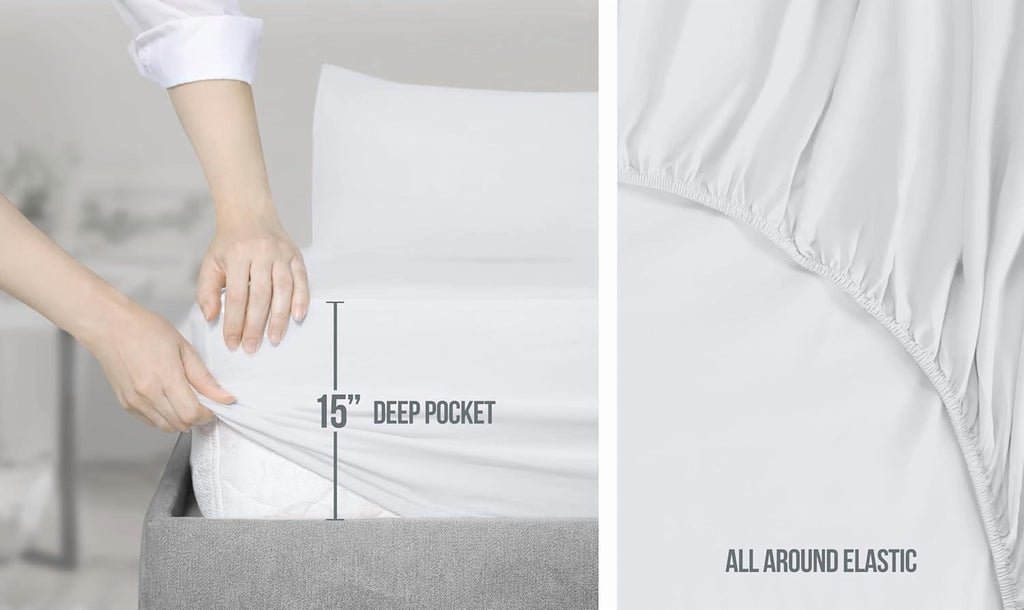 Premium Egyptian Cotton Set, Soft Microfiber 4 Piece Hotel Luxury Bed s with Deep Pockets, Embroidered Pillow Cases, Side Storage Pocket Fitt... - Premium Ultra-Soft Pillowcase Pair for Sleeping Detail