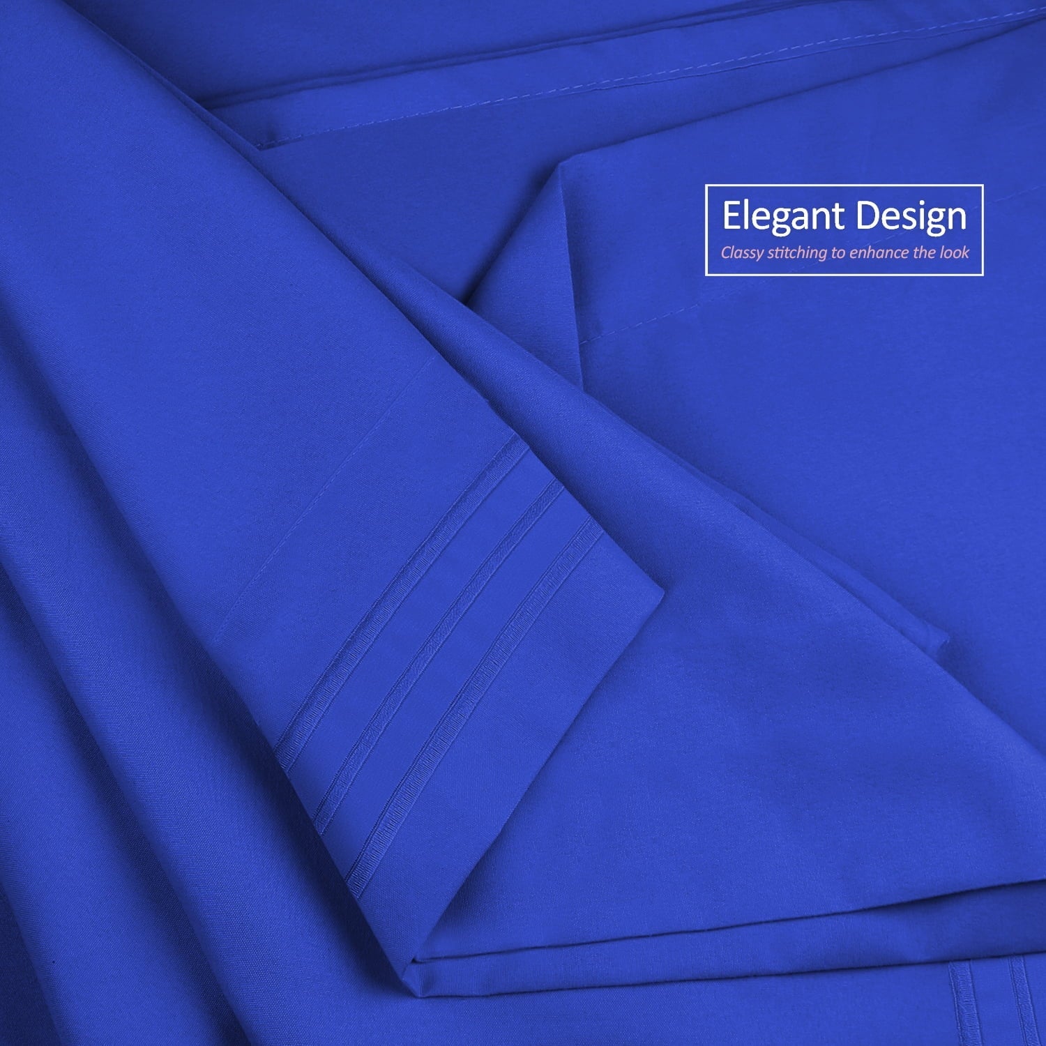 Breathable Luxury Premier 1800 Microfiber Collection 3-Line Bed Sheet Set, Full Size, Royal Blue - Breathable Egyptian Cotton Flat & Fitted Sheets Detail