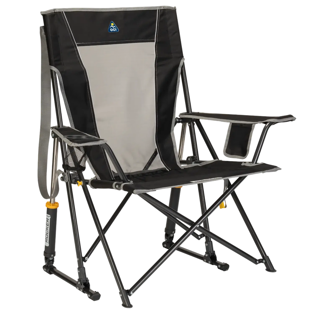 Heavy-Duty Freestyle Comfort Pro Rocker - Choice 375 - Patented Spring-Action Rocking Chair for Camping - Black