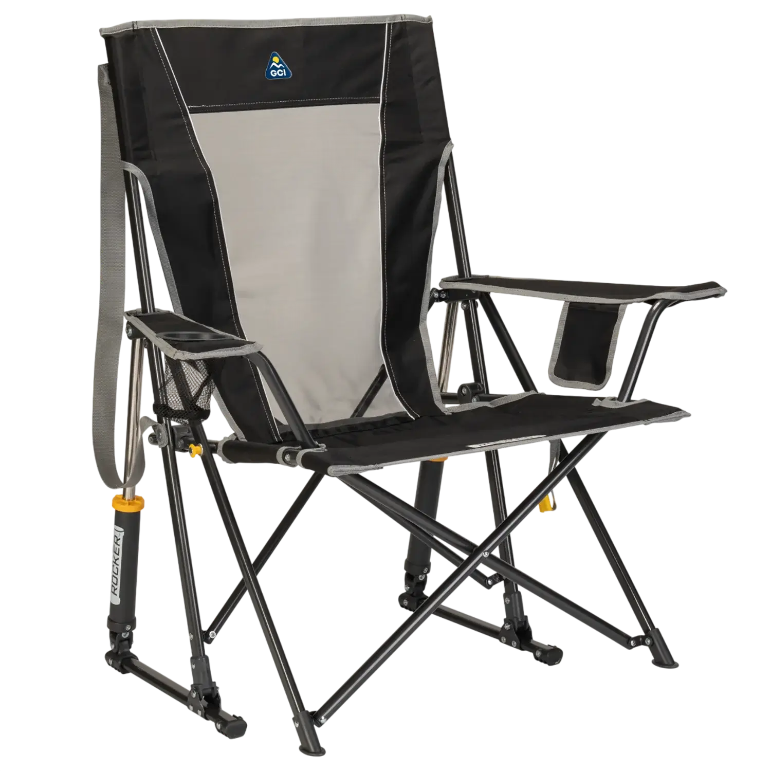 Heavy-Duty Freestyle Comfort Pro Rocker - Choice 375 - Patented Spring-Action Rocking Chair for Camping - Black