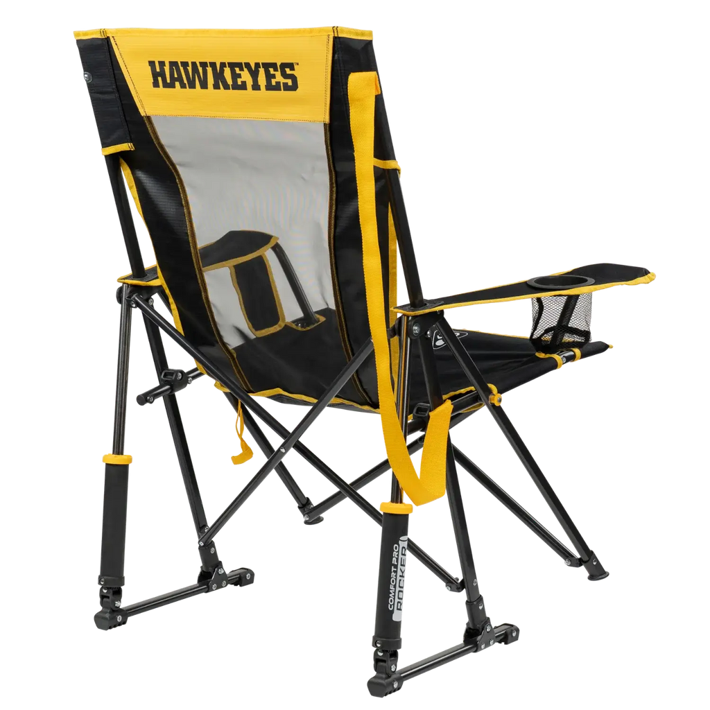 Smooth Motion College Comfort Pro Rocker - Iowa Hawkeyes - Choice 249 - Heavy-Duty Kickback Rocker with Beverage Holder Detail