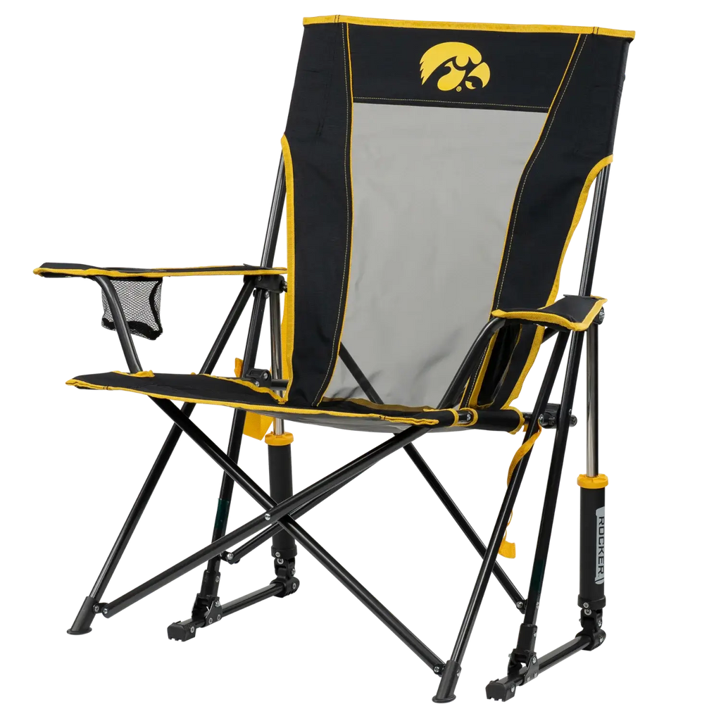 Smooth Motion College Comfort Pro Rocker - Iowa Hawkeyes - Choice 249 - Heavy-Duty Kickback Rocker with Beverage Holder Detail