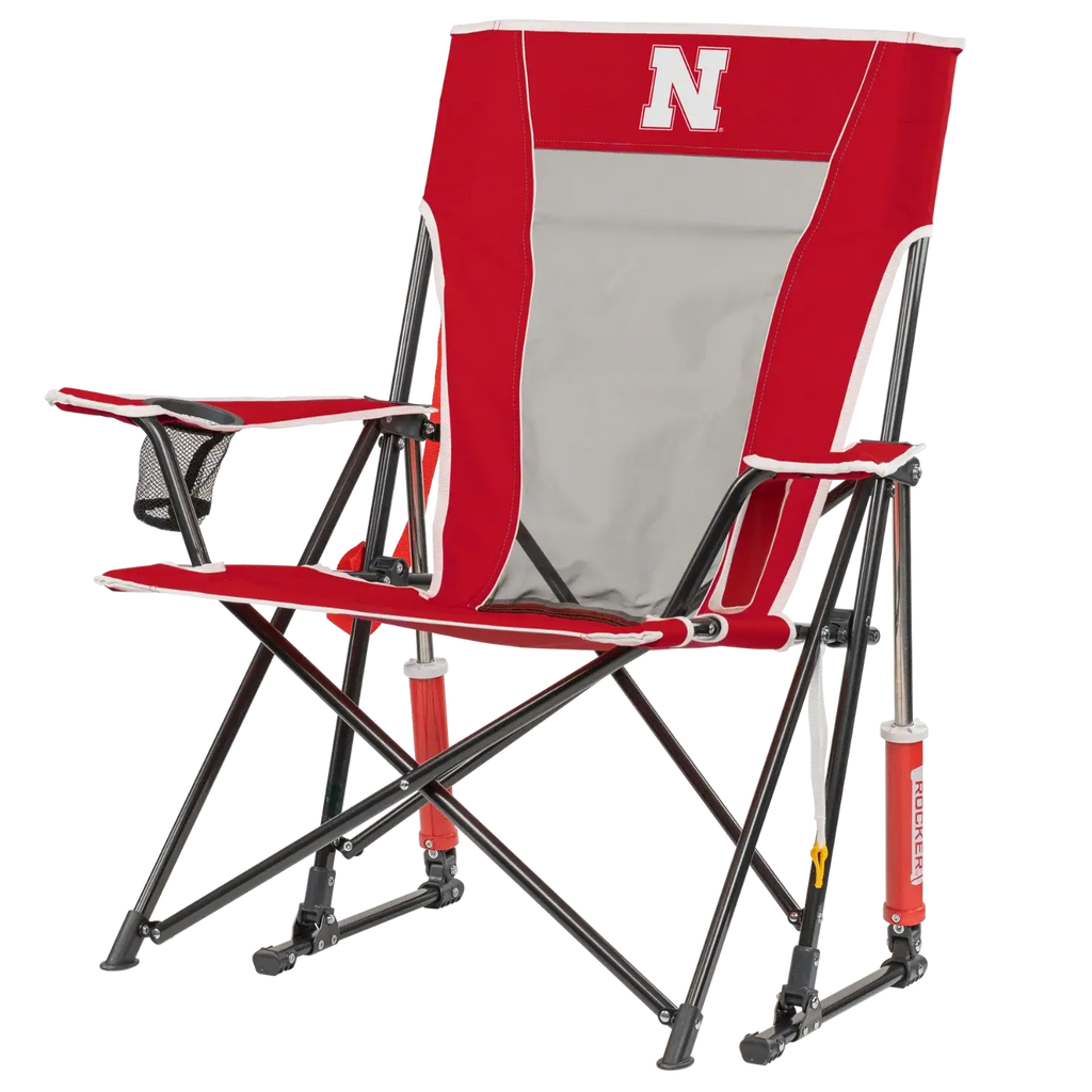Luxury Camp College Comfort Pro Rocker - Nebraska Cornhuskers - Choice 161 - RoadTrip Rocker Smooth Motion Camp Chair Detail