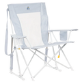 Luxury Camp Comfort Pro Rocker XL - Choice 107 - Heavy-Duty Kickback Rocker with Beverage Holder - Heathered Light Blue