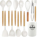 Non-Stick Safe Cooking Utensils Set, 12 packs Non-Stick Silicone Cooking Kitchen Utensils Spatula Set with Wooden Handles and... - Heat-Resistant Silicone Cooking Spatula Turner - Default Title
