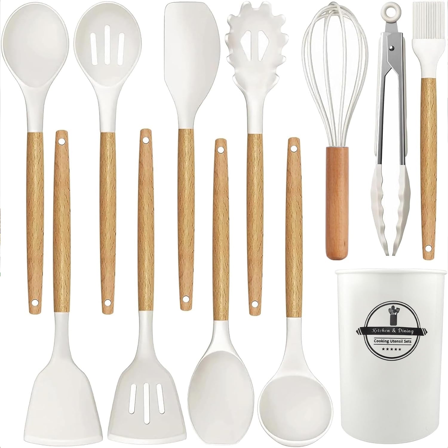 Non-Stick Safe Cooking Utensils Set, 12 packs Non-Stick Silicone Cooking Kitchen Utensils Spatula Set with Wooden Handles and... - Heat-Resistant Silicone Cooking Spatula Turner - Default Title