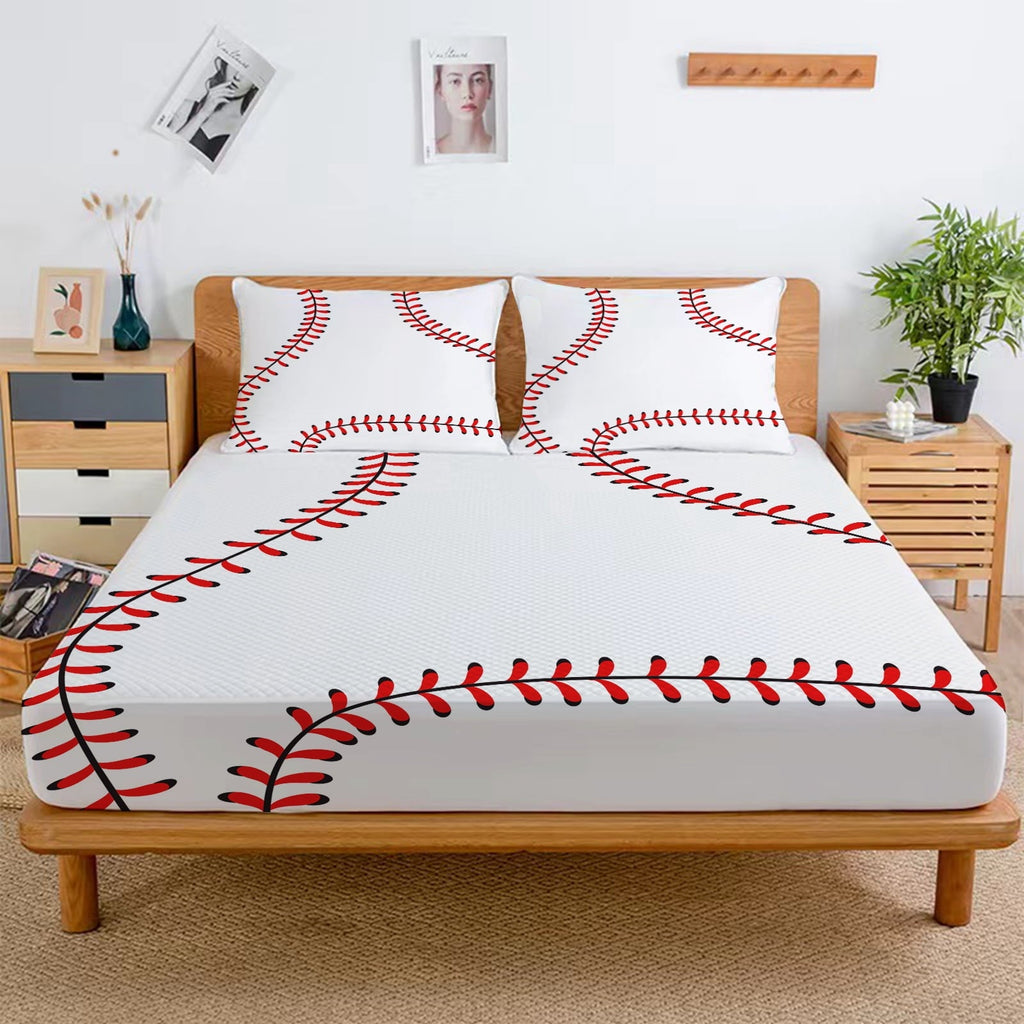 Premium Egyptian Cotton Baseball Sheet Set Sports Theme Bedding Set for Kids 3D Baseball Pattern Bed Sheets Baseball Games Bed Sheet Set Room... - Cooling Hotel Quality Bedding Sheets and Pillowcases Detail