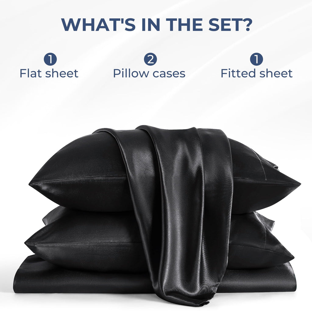 Premium Egyptian Cotton Set, Queen, Silky Bed s, 4 Pieces,Black - Cooling Hotel Quality Bedding Sheets and Pillowcases Detail