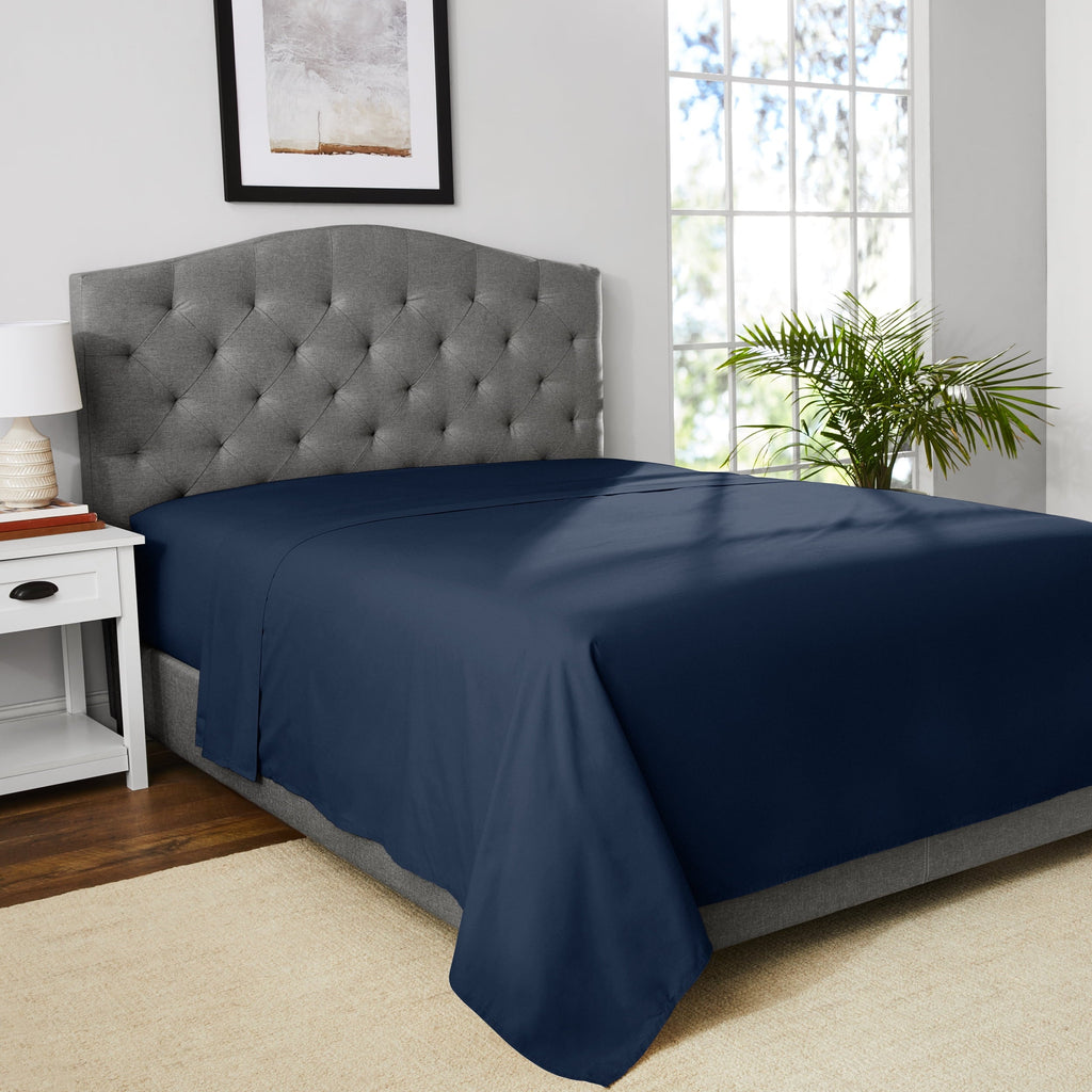 Breathable Luxury 300 Thread Count Easy Care Blue Cove Cotton Blend Percale Flat Bed Sheet, King - Breathable Egyptian Cotton Flat & Fitted Sheets Detail