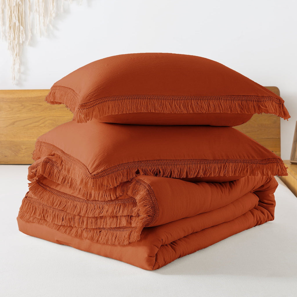 All-Season King Size Comforter Sets Burnt Orange, 3 Pieces Soft Fluffy Boho Bedding Comforter Sets for King Bed, All Season Terr... - All-Season Down Alternative Comforter Insert Detail
