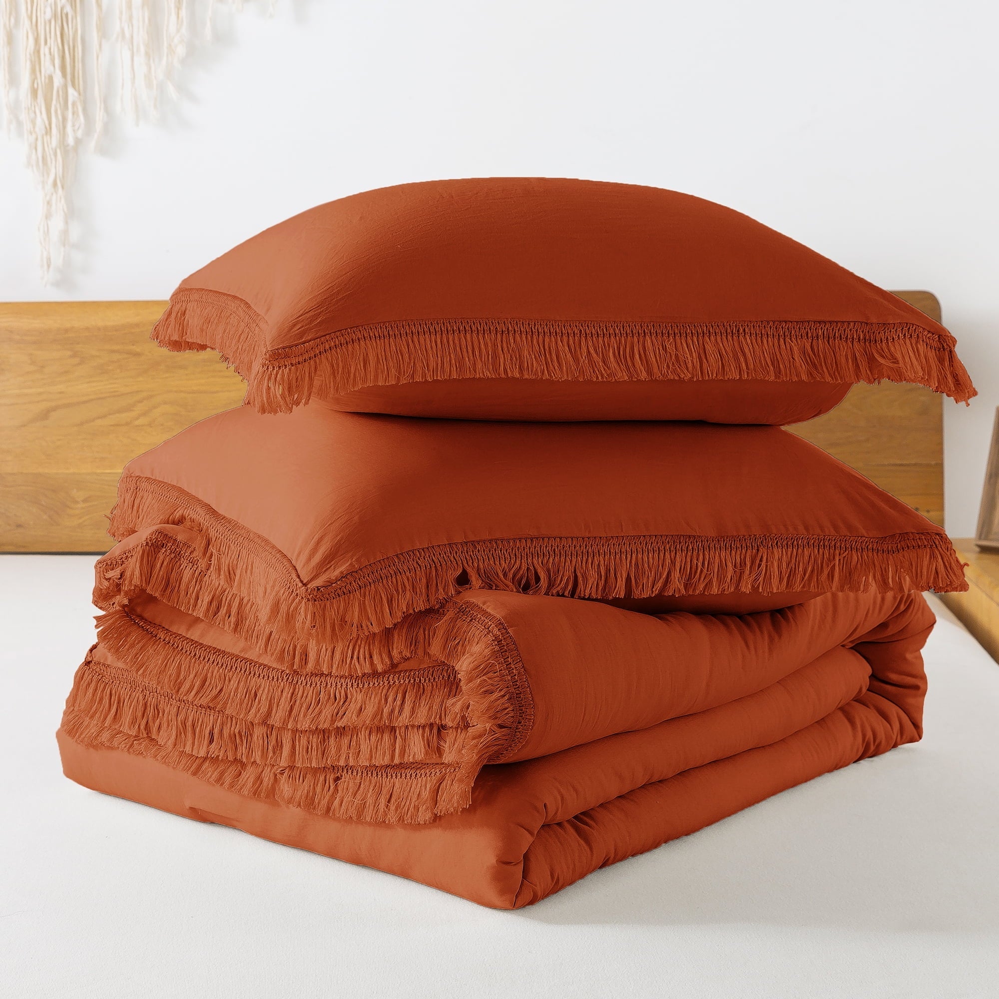 All-Season King Size Comforter Sets Burnt Orange, 3 Pieces Soft Fluffy Boho Bedding Comforter Sets for King Bed, All Season Terr... - All-Season Down Alternative Comforter Insert Detail