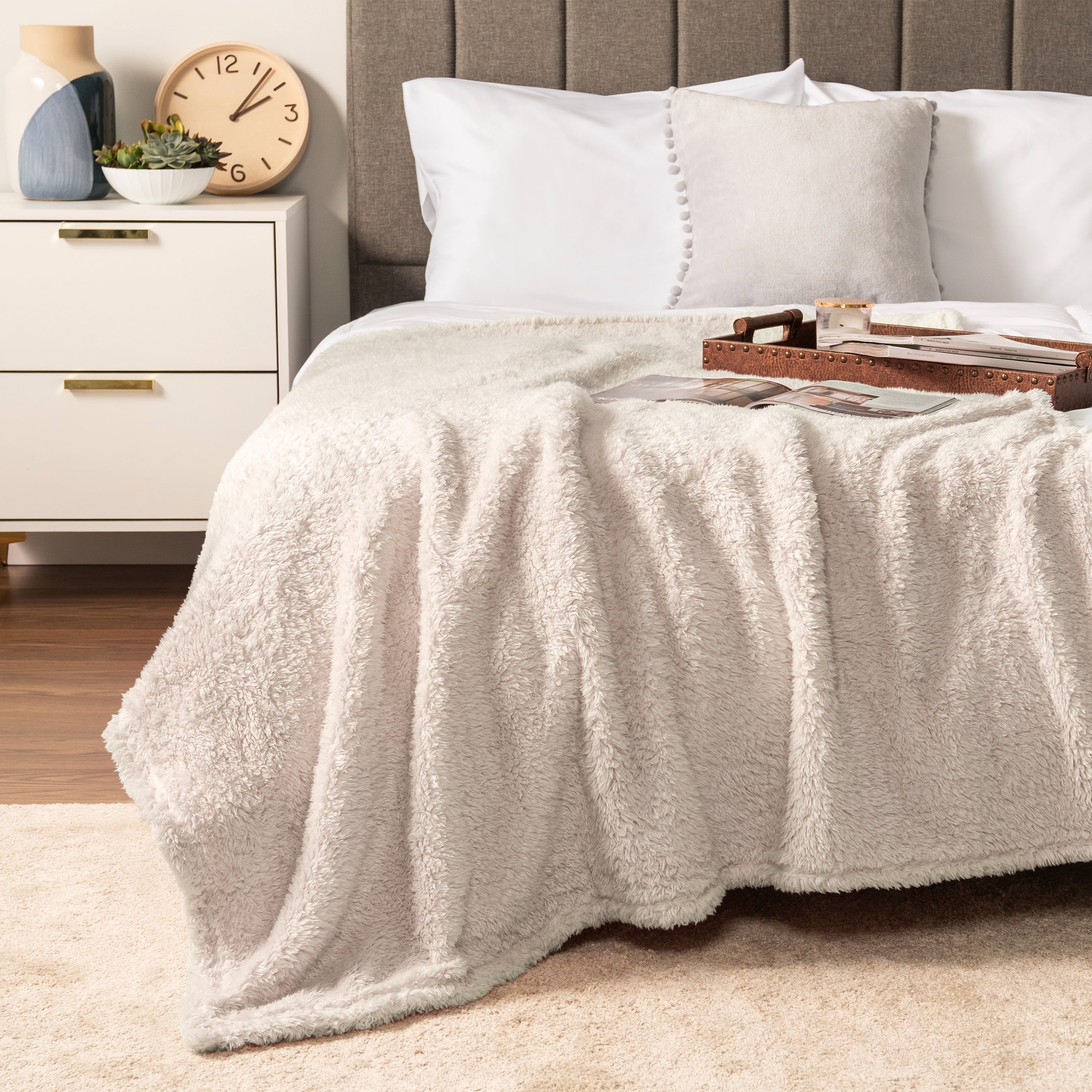 Decorative Knitted Sherpa Throw Blanket For Couch Sofa, Cream Beige Fluffy Warm Plush Blanket for Bed, Cozy Super Soft Lightweight Throw... - Luxury Knitted Decorative Throw Blanket with Fringes Detail