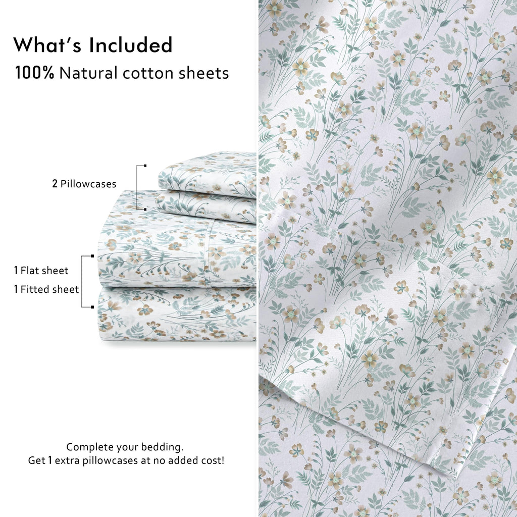 Wrinkle-Resistant 6 Pcs Cotton Sheets - 100% Natural Cotton Soft, Lightweight & Breathable Crispy Percale Bed Sheets, King Size Sheets ... - Premium Ultra-Soft Pillowcase Pair for Sleeping Detail
