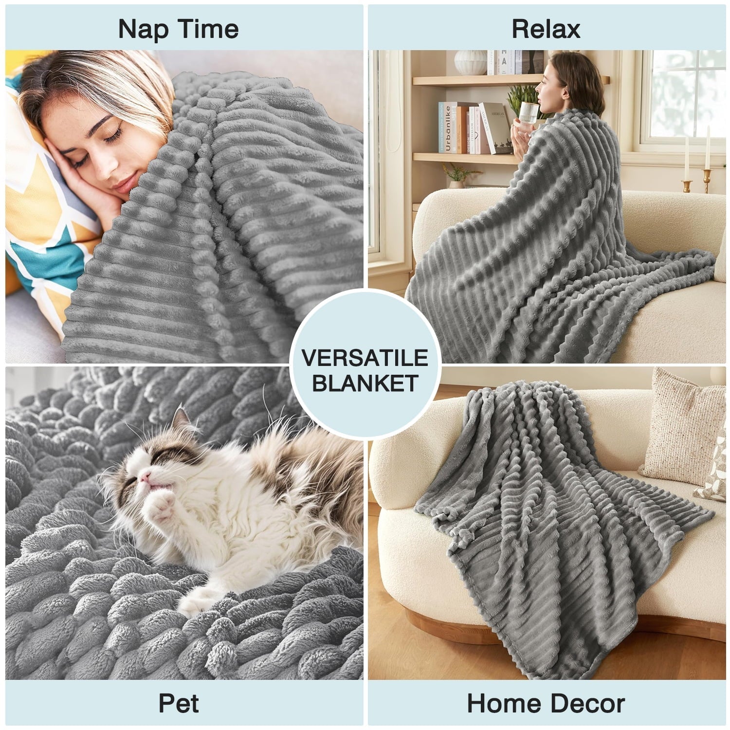 Decorative Knitted for Couch,Sofa,Bed, Super Soft Striped Gray Bed for Office Picnic Travel Bedroom, Warm Cozy Lightweight Home Decor fo... - Lightweight Plush Warm Blanket for All Seasons Detail