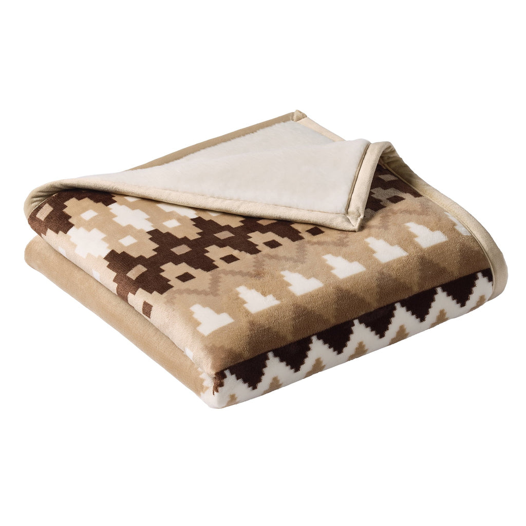 Reversible Sherpa Printed Velvet Plush Reverse to Faux Fur Super Soft Throw Blanket, Oversized, Linder Border Beige - Lightweight Plush Warm Blanket for All Seasons Detail
