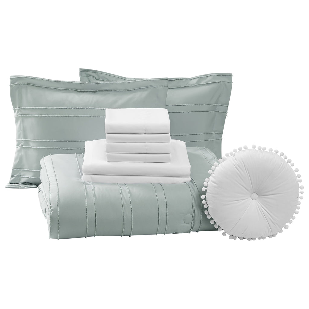 Hypoallergenic Cloud Mint 10 Piece Bed in a Bag Comforter Set with Sheets, Queen - Luxurious Quilted Duvet Cover Set Detail