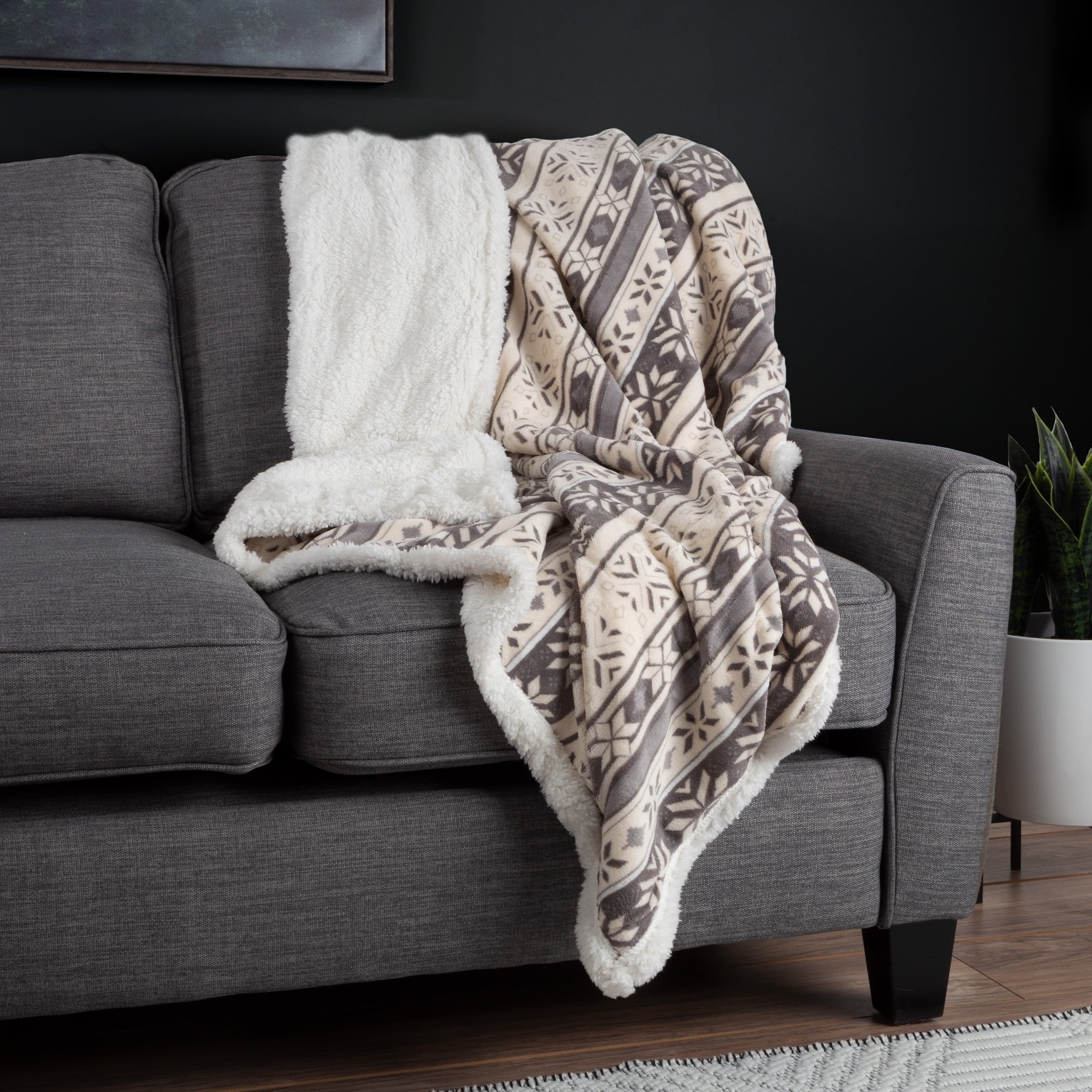 Decorative Knitted 50x60-Inch Machine Washable Fleece Blanket with Snowflakes - Cozy Fleece Throw Blanket for Couch & Bed Detail
