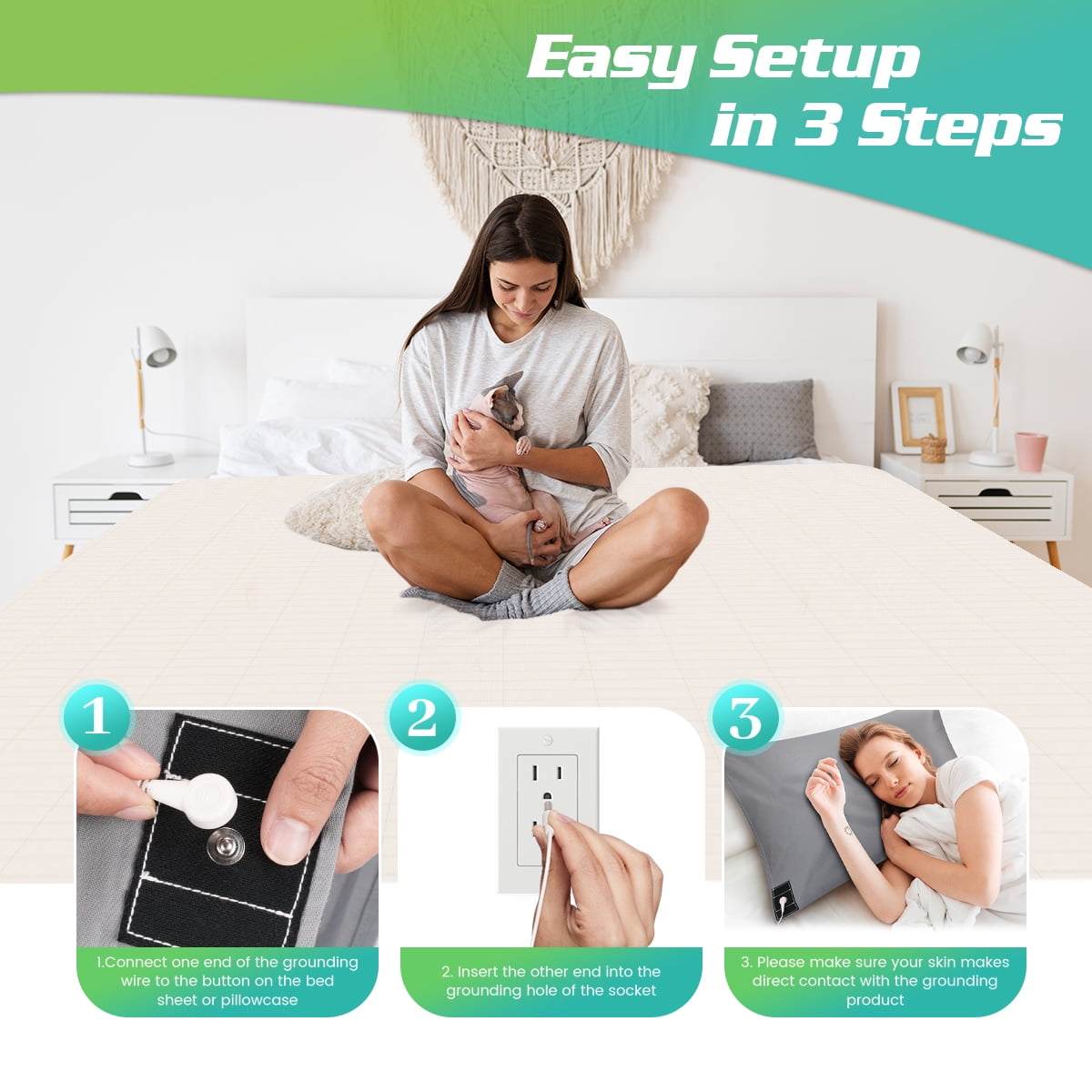 Breathable Luxury Conductive Grounding Bed Sheets for Better Sleep with 15ft Cord 10% Pure Silver Fiber 27x52in Gray - Luxury Bed Sheet Set with Deep Pockets Detail