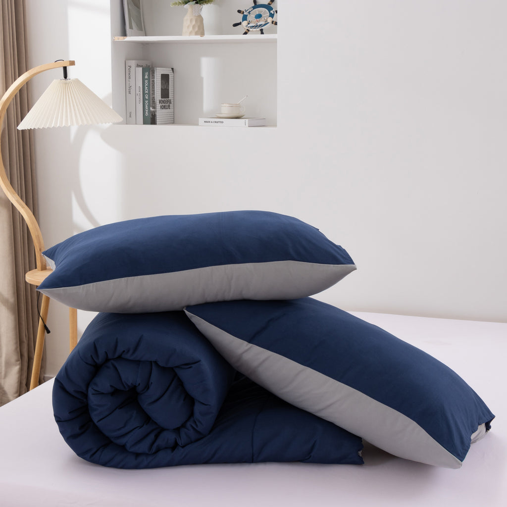 Fluffy Down Alternative Queen Comforter Set All Season Reversible Bed Set with 2 Pillow Cases 3 Pieces Bedding Sets Down Alternative Blue/Gra... - Hypoallergenic Ultra-Fluffy Quilt for Winter Detail