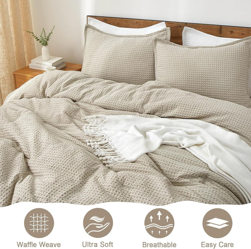 Heavyweight Warmth 3-Piece Waffle Weave Comforter Set Queen Size, Lightweight Comfy Bedding Set for All Season, Ultra Soft Textured 1 Co... - Cloud-Like Soft Lightweight Bed Comforter Detail