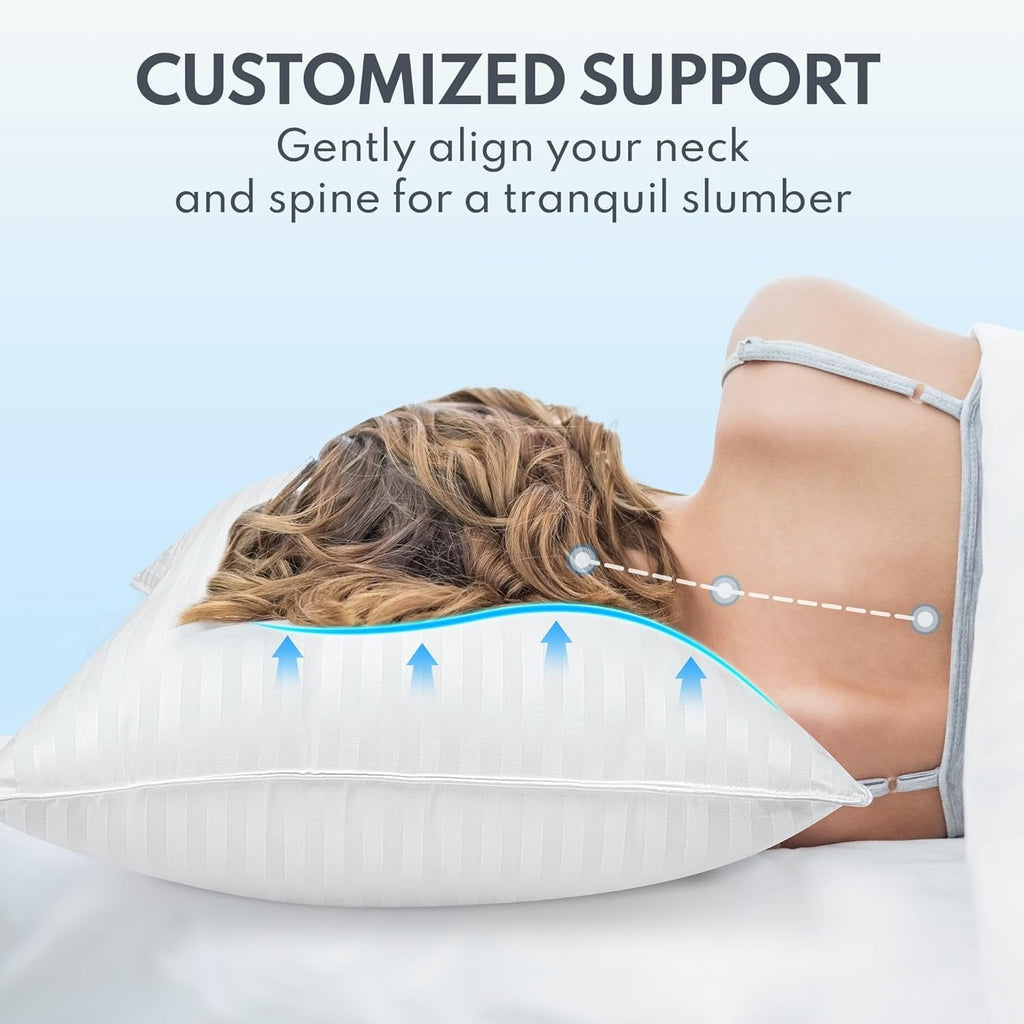 Orthopedic Support Pillow for Beds 2 Pack Queen Size Pillows Set of 2 Hypoallergenic Hotel Down Alternative Pillow for Side and Back Sle... - Decorative Throw Pillow Cushion for Sofa & Bed Detail