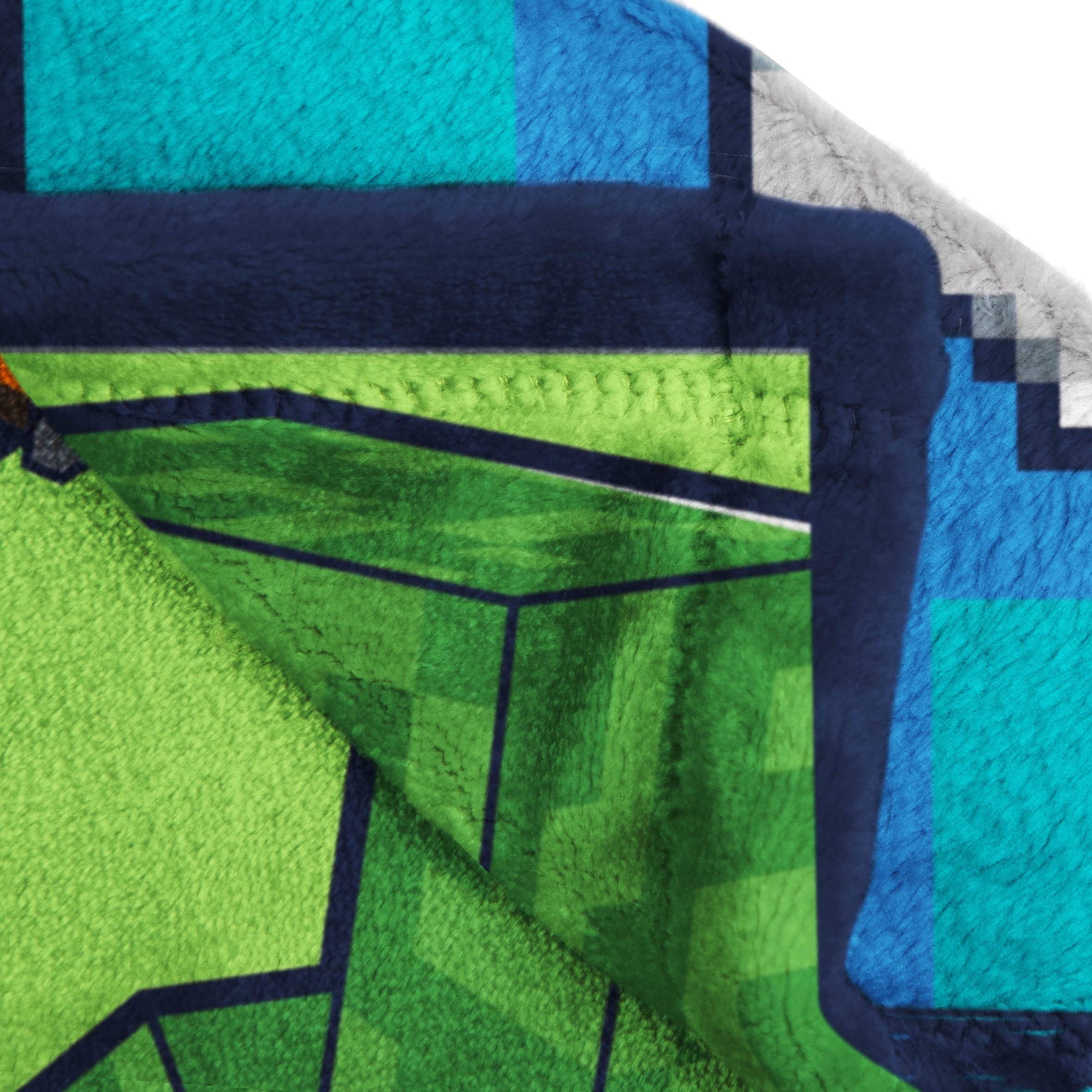 Lightweight Warm Minecraft Kids Twin/Full Blanket, 62 x 90, Microfiber, Green and Blue - Super Soft Reversible Sherpa Flannel Blanket Detail