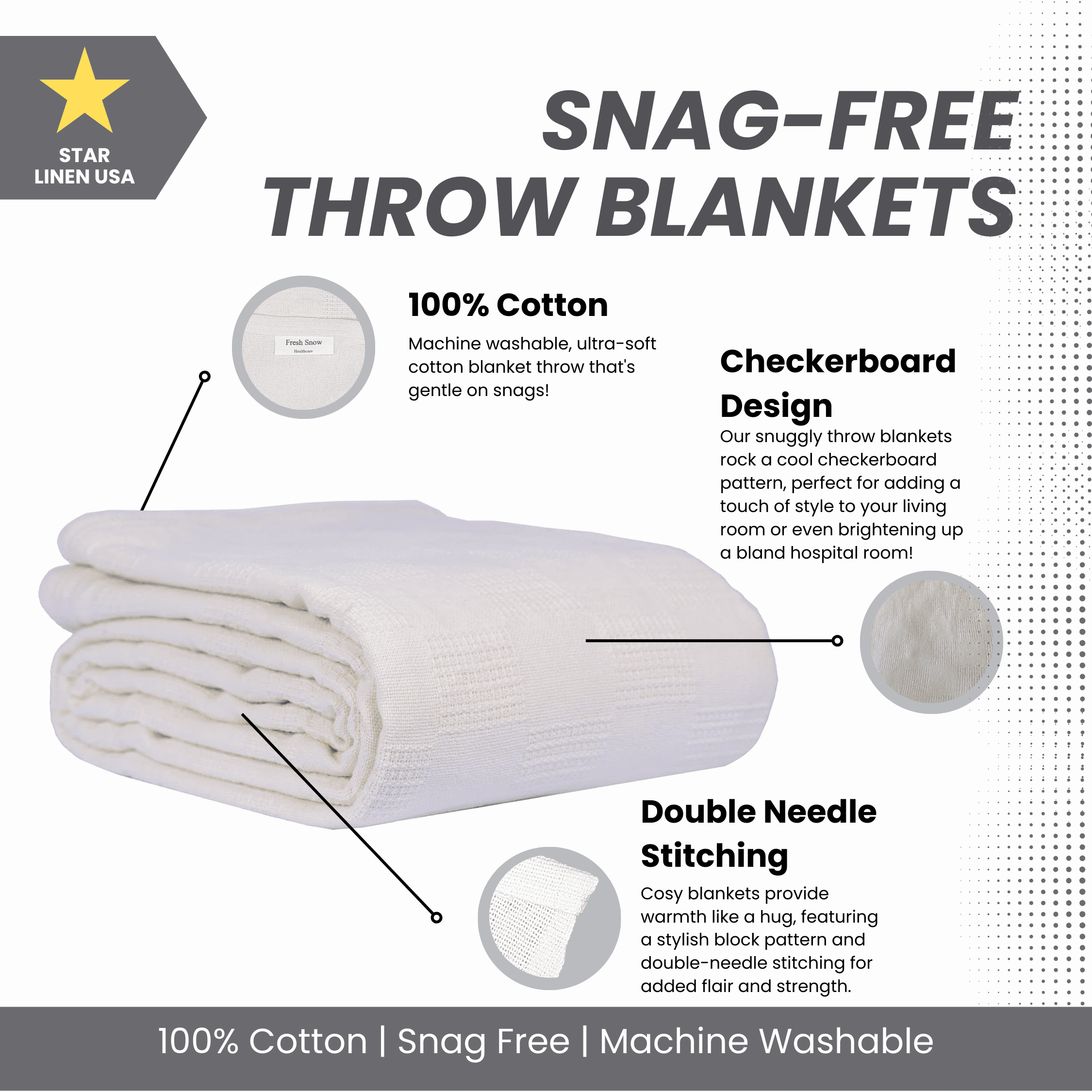 Decorative Knitted Hospital Thermal Blanket Throw Snag Free | 100% Cotton | Twin 66"x90" | White (1) - Cozy Fleece Throw Blanket for Couch & Bed Detail