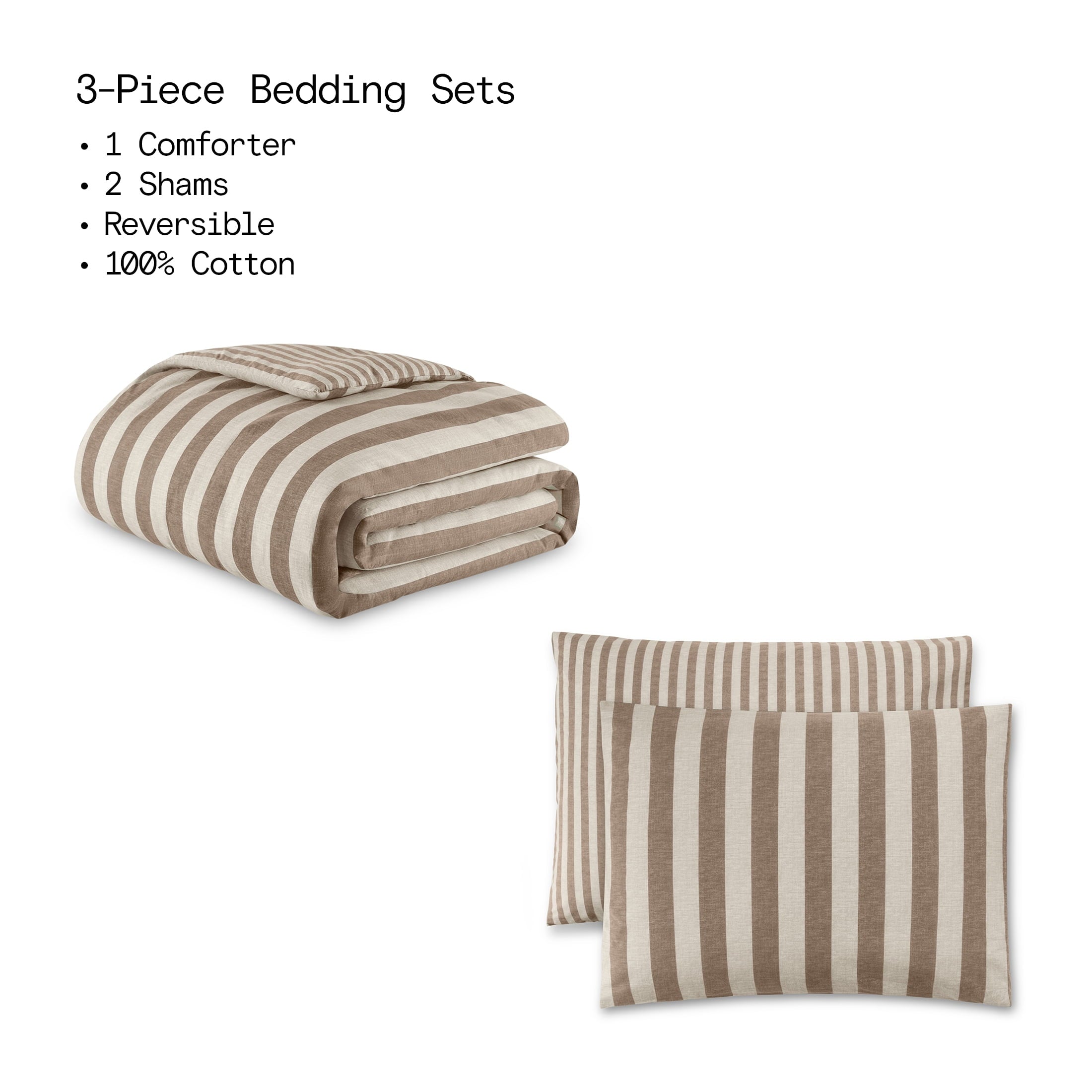 Hypoallergenic Cloud 100% Cotton Striped 3-Piece Natural Comforter Set, Full/Queen - All-Season Down Alternative Comforter Insert Detail