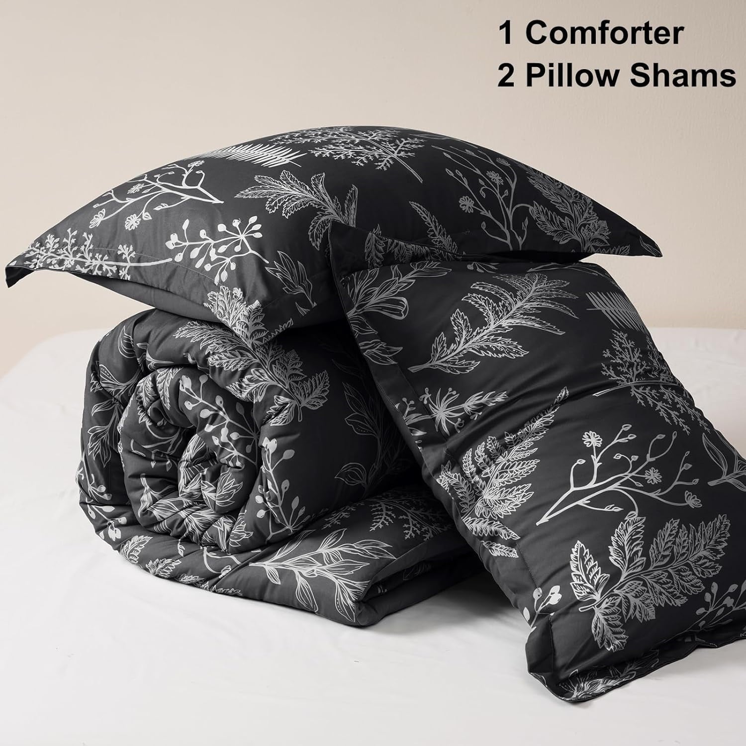 Fluffy Down Alternative 3 Pieces Printed Comforter Set Queen Size, Lightweight Botanical Floral Bed in a Bag, Ultra Soft Bedding Set with 1 R... - Luxurious Quilted Duvet Cover Set Detail