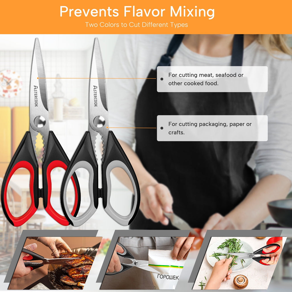 Innovative 2 Pcs Kitchen Scissors, Heavy Duty Shears with Serrated Blade, Ergonomic Handle Food Scissor for Poultry, H... - Kitchen Gadget Tool for Quick Food Prep Detail