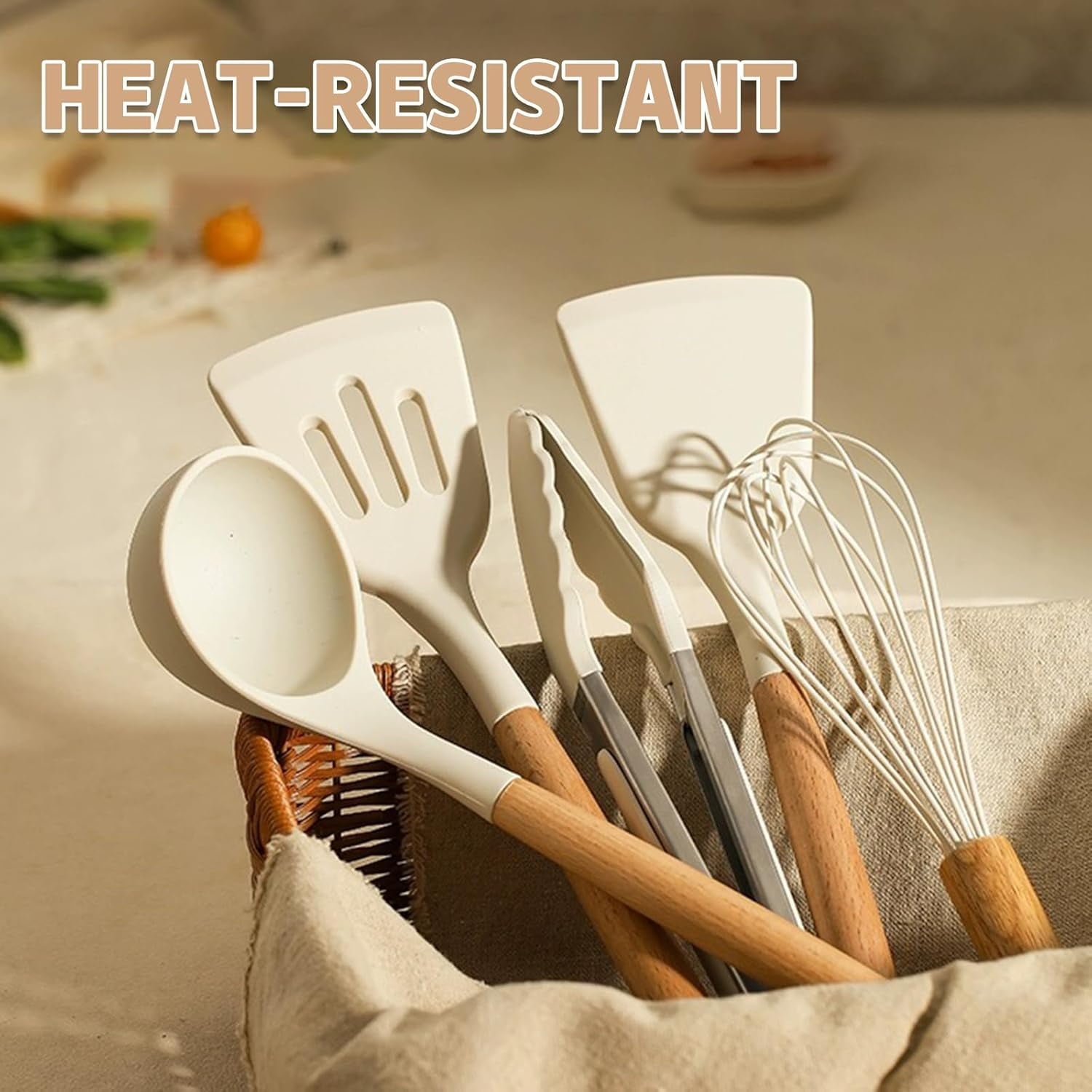 Multi-Functional Kitchen Cooking Utensils Set, 33 pcs Non-stick Silicone Cooking Kitchen Utensils Spatula Set with Holder, Wooden Hand... - Multi-Functional Manual Food Chopper & Slicer Detail