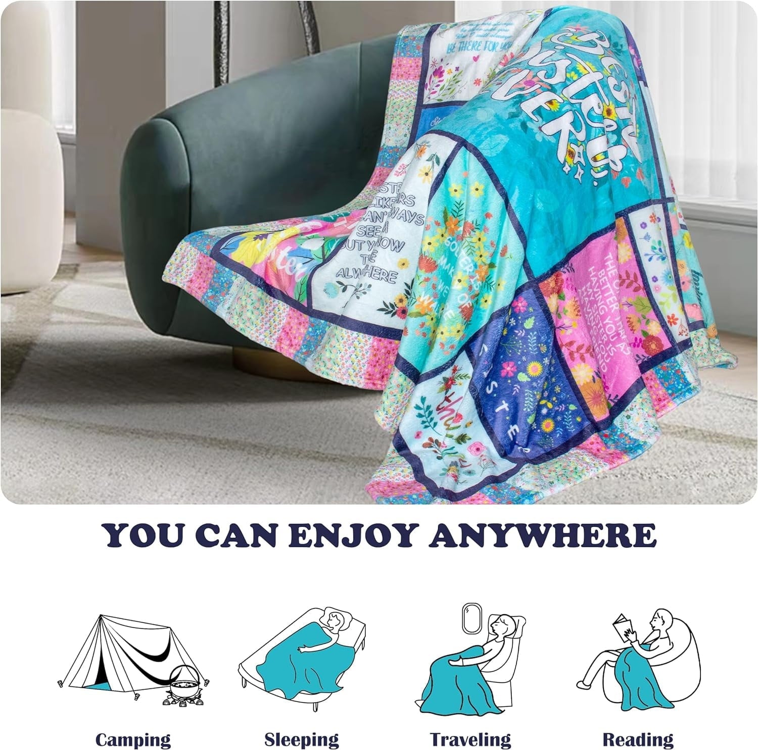 Reversible Sherpa Sister Gifts Blanket for Birthday, Mother's Day, Christmas - Big Sister Gift Ideas - Super Soft Reversible Sherpa Flannel Blanket Detail