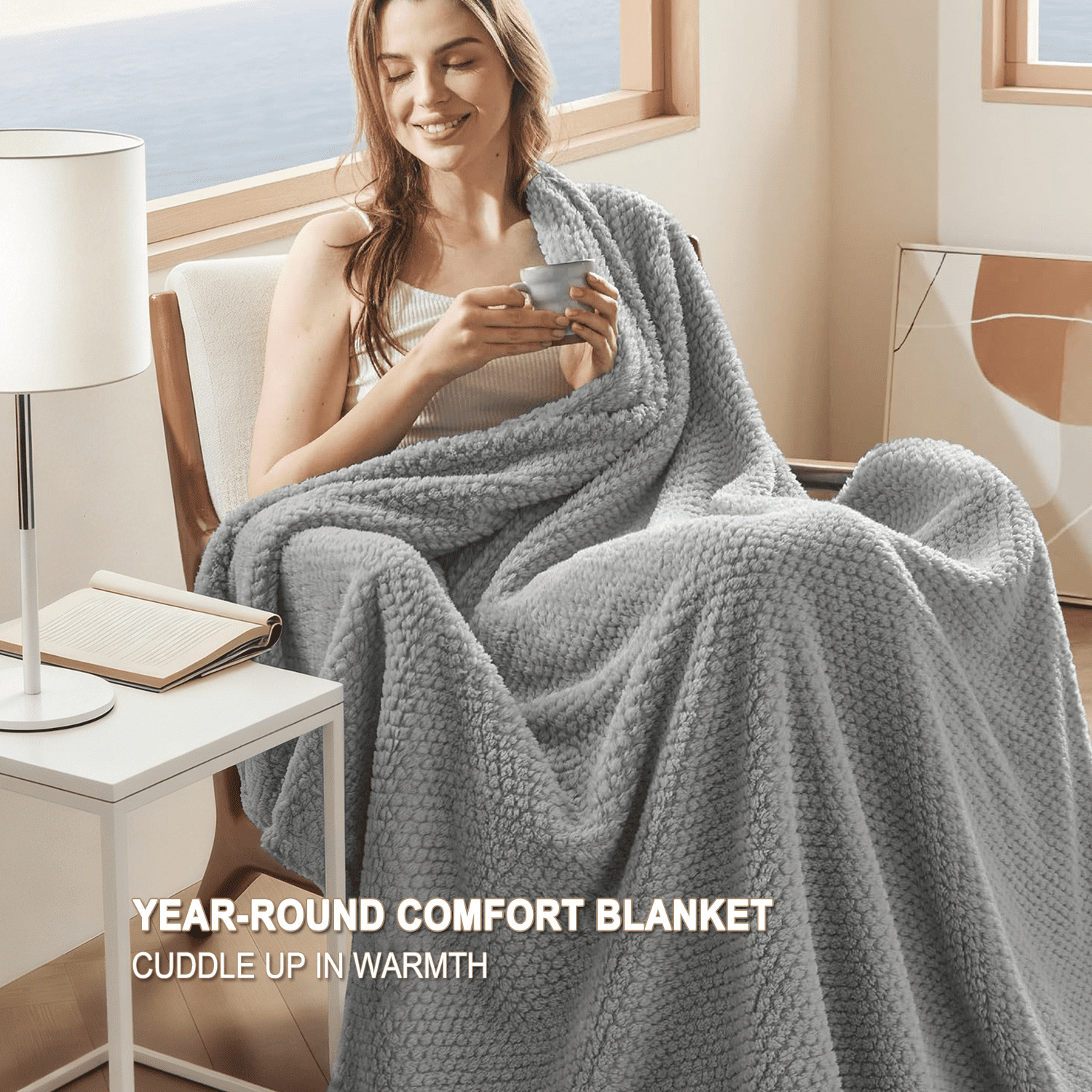 Decorative Knitted Throw Blanket, Decorative Throws with Waffle Wave Design, Super Soft Plush Fuzzy Blankets , Luxury Lightweight and Br... - Cozy Fleece Throw Blanket for Couch & Bed Detail