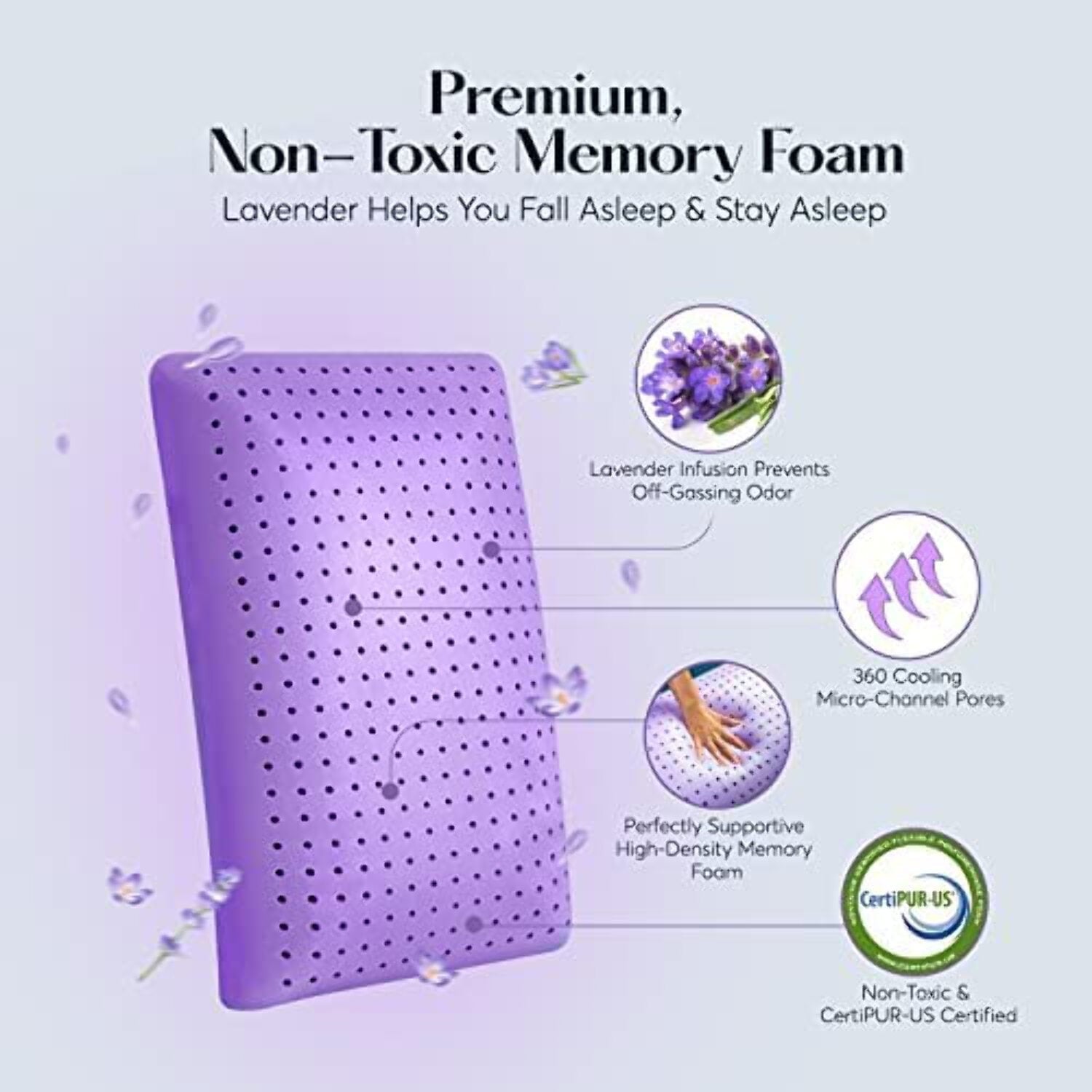 Orthopedic Support Plush Zen Bed Pillow, Lavender Scented Cooling Adaptive Memory Foam Queen - Hotel Quality Plush Sleeping Pillows Detail