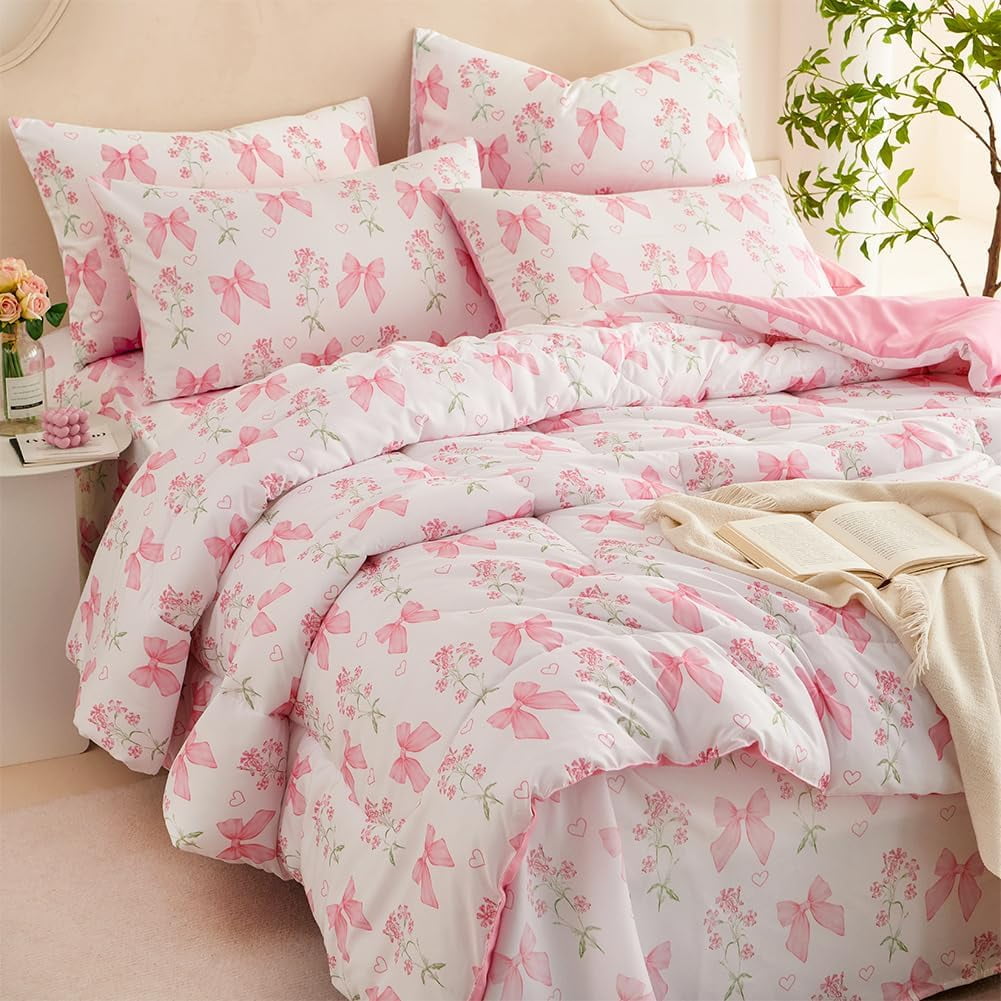 All-Season Pink Bowknot Girls Comforter Set Twin Size, 3 Pieces Bows Princess Style Bedding Set for Girls for All Season - All-Season Down Alternative Comforter Insert Detail