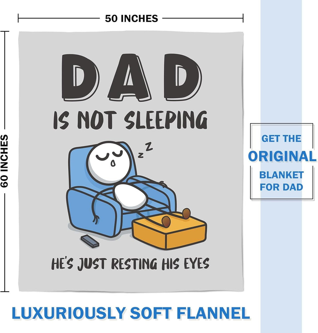 Lightweight Warm Funny Fathers Day Dad Gifts , Dads Birthday Gifts, Dad is Not Sleeping Blanket, Super Soft Throws Blanket for Napping - Luxury Knitted Decorative Throw Blanket with Fringes Detail