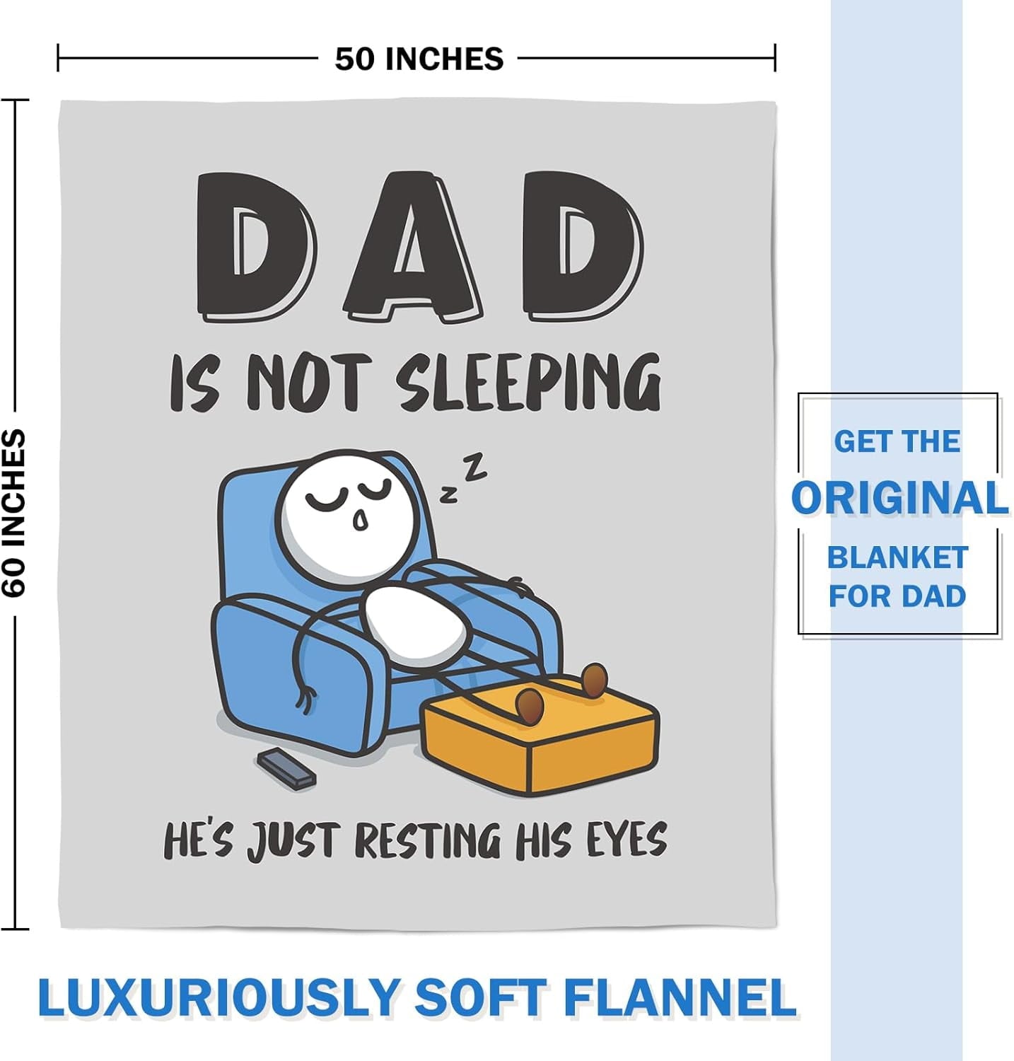 Lightweight Warm Funny Fathers Day Dad Gifts , Dads Birthday Gifts, Dad is Not Sleeping Blanket, Super Soft Throws Blanket for Napping - Luxury Knitted Decorative Throw Blanket with Fringes Detail