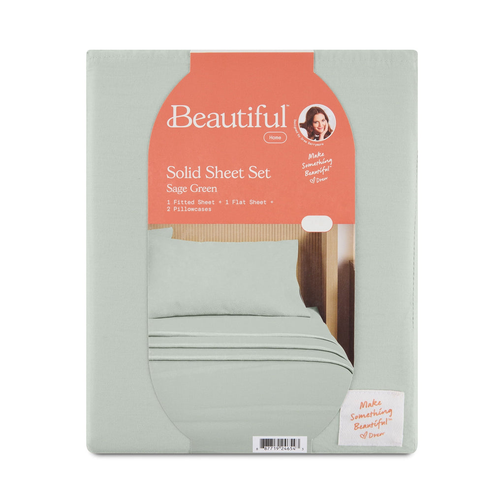 Breathable Luxury Solid 4-Piece 100% Cotton Washed Percale Sage Green Sheet Set, Full - Cooling Hotel Quality Bedding Sheets and Pillowcases Detail