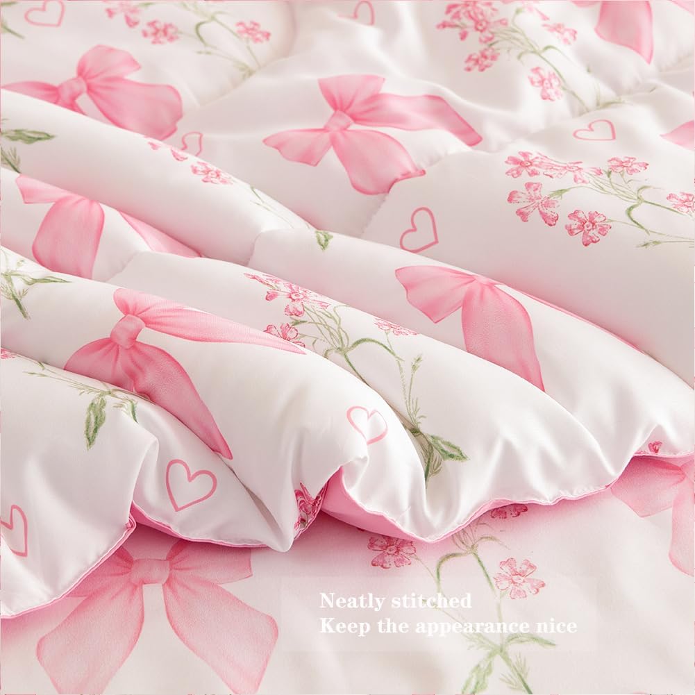 All-Season Pink Bowknot Girls Comforter Set Twin Size, 3 Pieces Bows Princess Style Bedding Set for Girls for All Season - All-Season Down Alternative Comforter Insert Detail