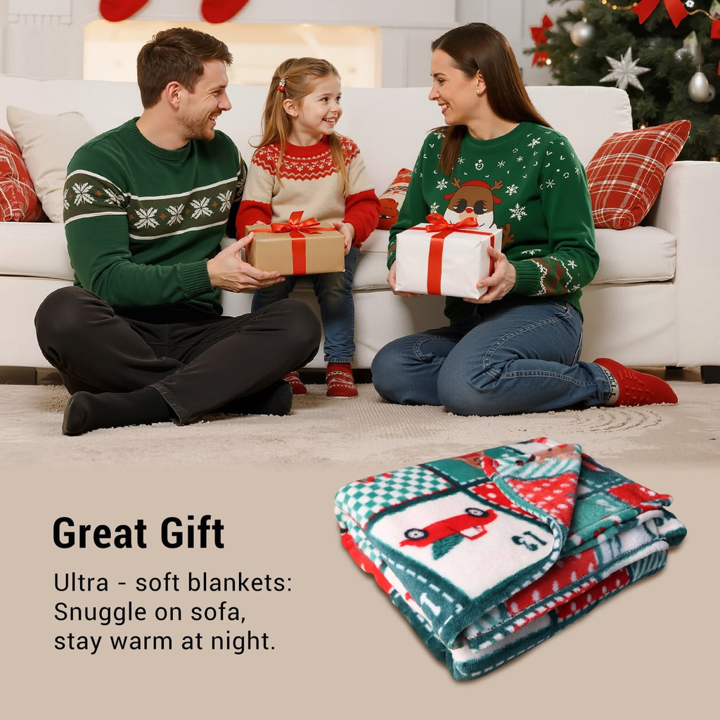 Reversible Sherpa Cozy Blanket Printed Blanket Throw Christmas Blanket - 300 GSM Fleece Blanket Throw Size Blanket for Home Decoration,... - Luxury Knitted Decorative Throw Blanket with Fringes Detail