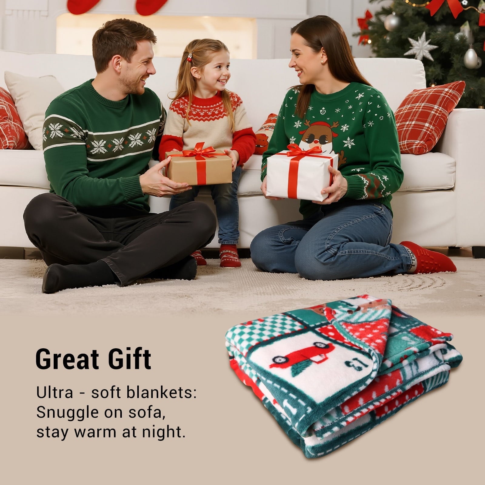 Reversible Sherpa Cozy Blanket Printed Blanket Throw Christmas Blanket - 300 GSM Fleece Blanket Throw Size Blanket for Home Decoration,... - Luxury Knitted Decorative Throw Blanket with Fringes Detail