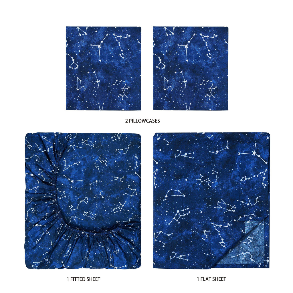 Cooling Sateen Kids Soft Microfiber Sheet Set, Navy Blue Stars, Full, 4 Pieces, Easy Care - Cooling Hotel Quality Bedding Sheets and Pillowcases Detail
